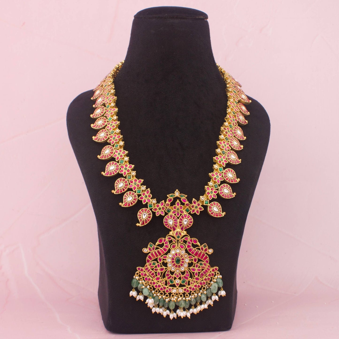 Heavy Gold Plated Jadau Kundan Mango Haram for Bridal Wear - Premium Indian Ethnic Jewelry | Dulhan Jewels
