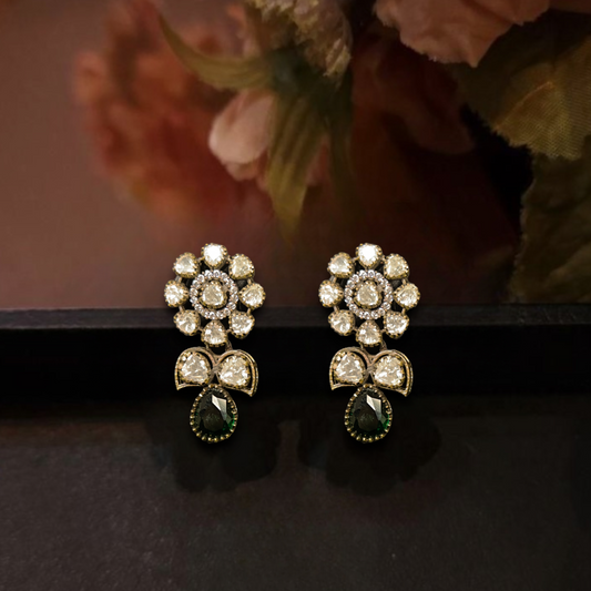 Flower Design Victorian Moissanite Studs. This Victorian Jewellery is available in Red,Green & Purple colour variants. 