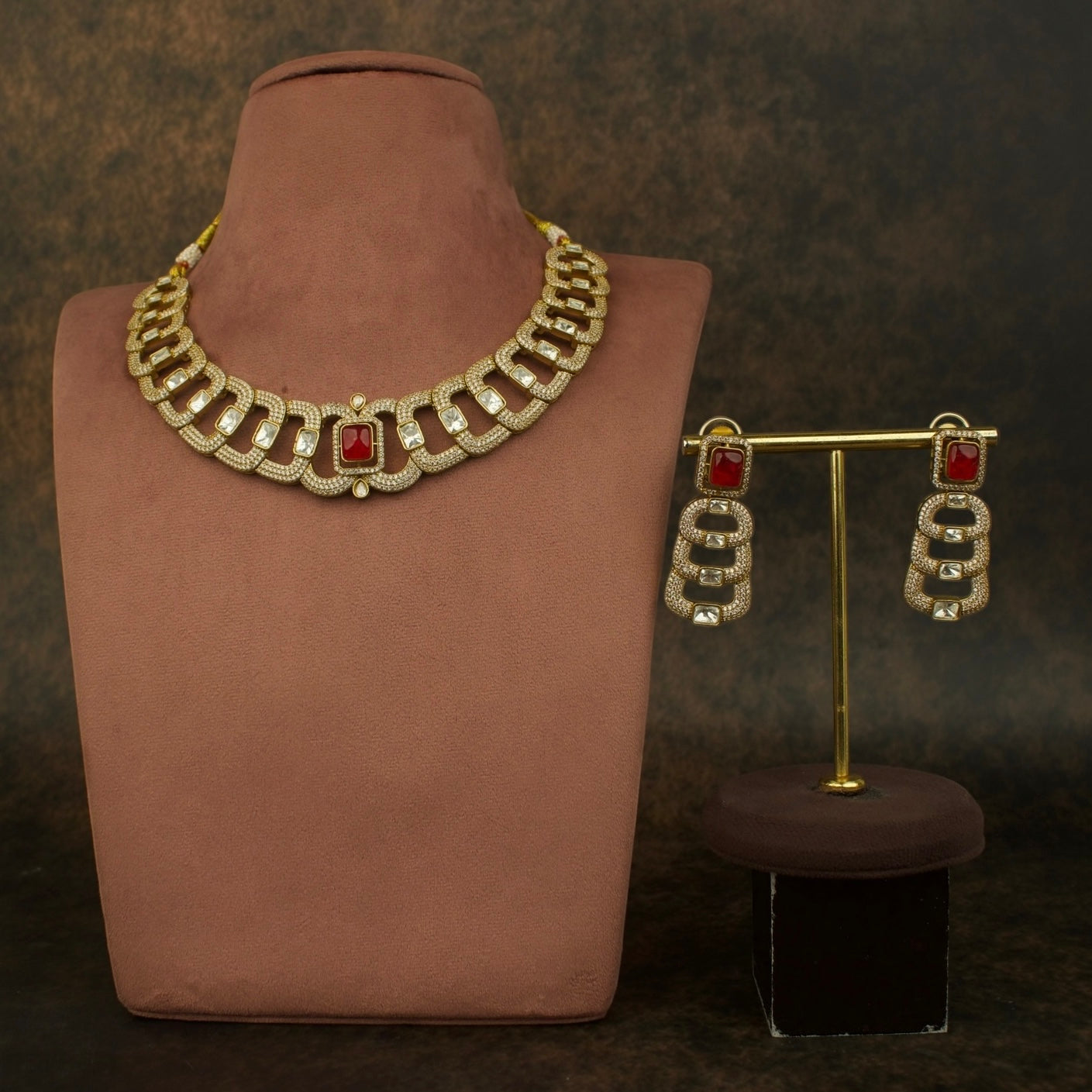 Elegant Victorian Polki Necklace Set with zircons