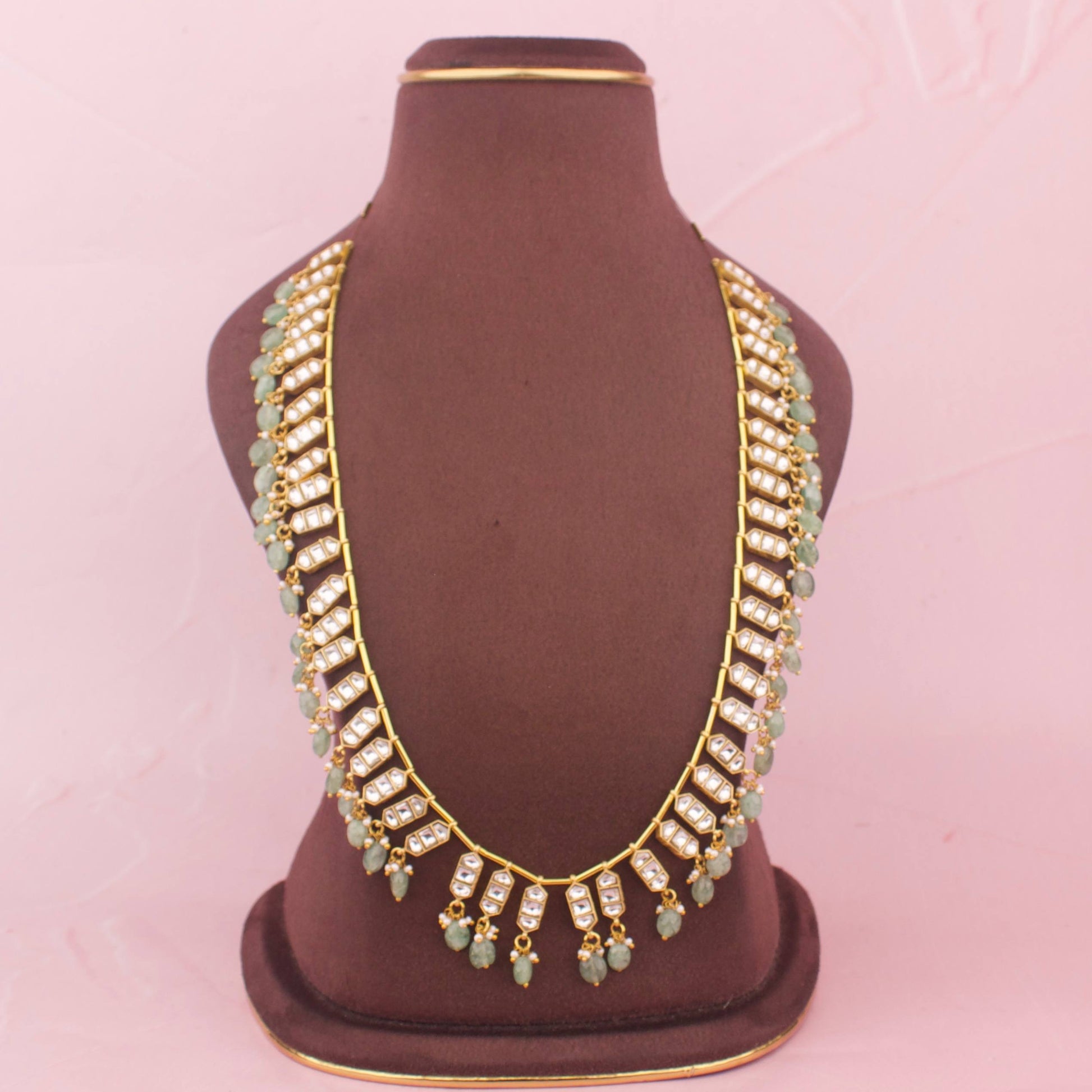 Sleek Jadau Kundan Bits Chain Necklace With Beads Hangings - Premium Indian Ethnic Jewelry | Dulhan Jewels
