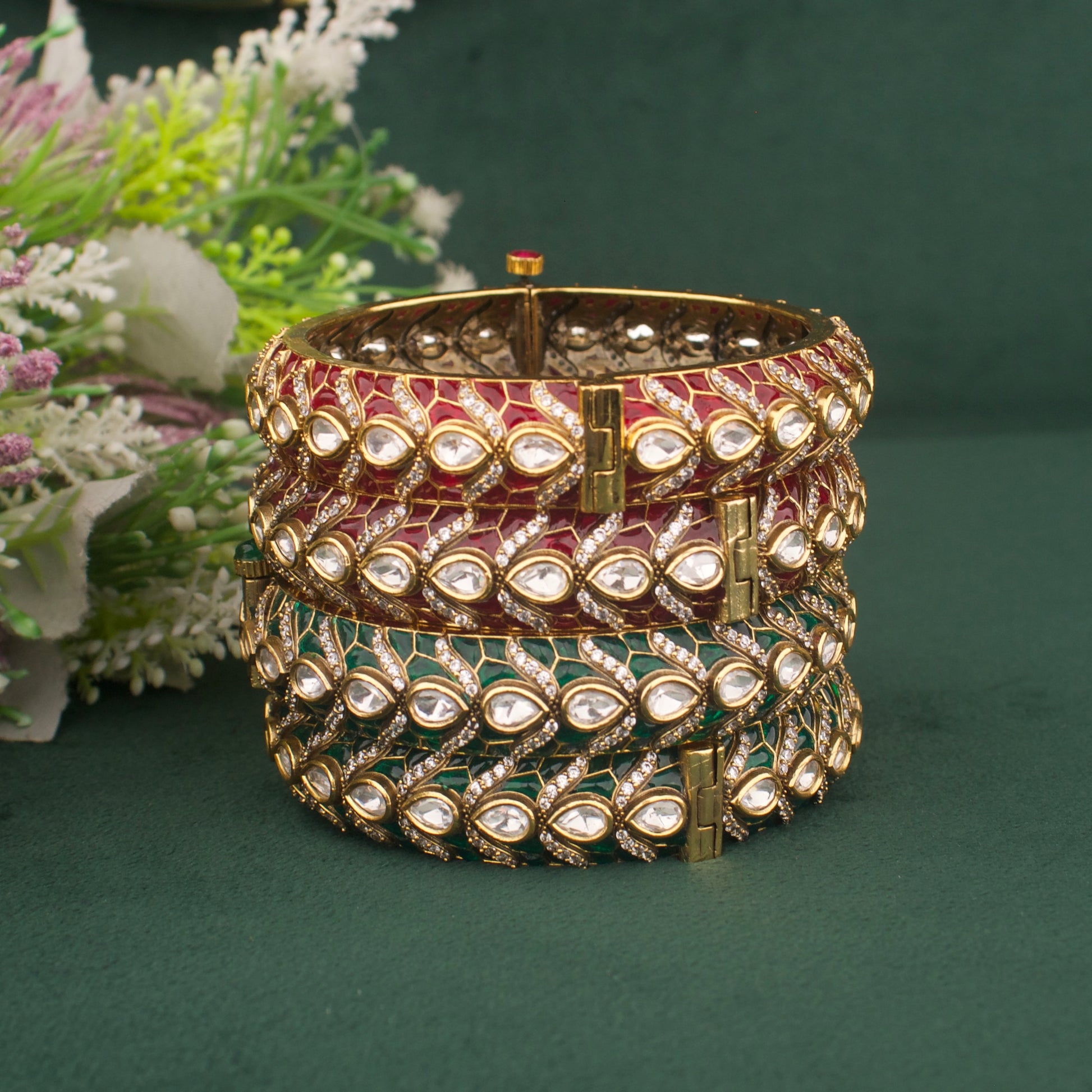 View 7 of Traditional Fusion Kundan & Polki Victorian Bangles - Authentic Bridal Collection | Dulhan Jewels