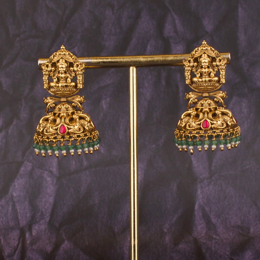 Gold Inspired Anqitue Jadau Kundan Jhumki Earrings