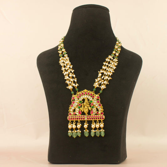 Divine Krishna Jadau Kundan Locket Pearl Mala