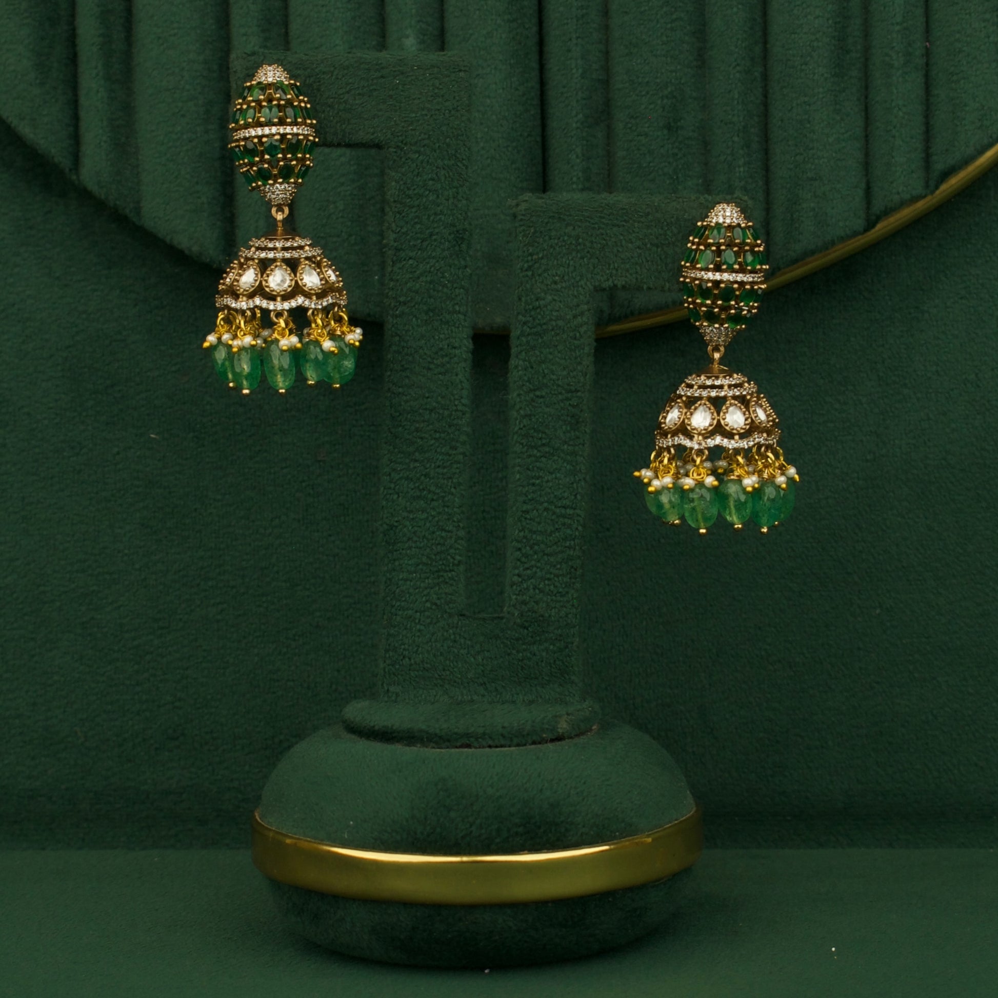 Classic Victorian Stone Studded Jhumki Earrings