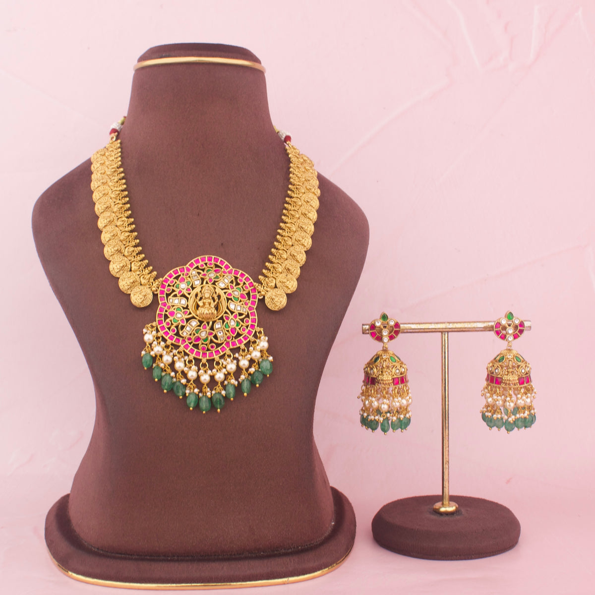 Traditional South Indian Temple Necklace Set With Earrings
