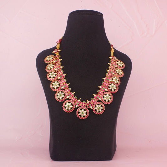 Traditional Jadau Kundan Bottu Mala Necklace With Ruby Stones