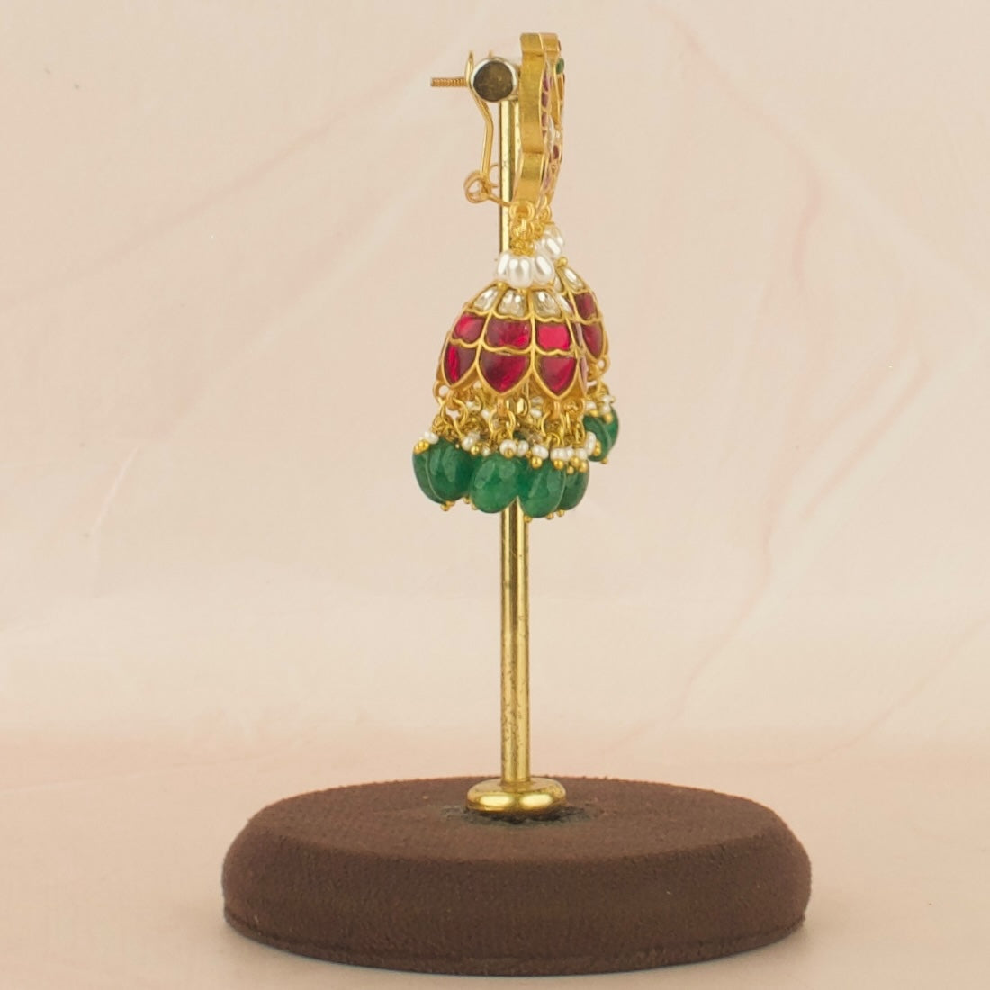 Peacock Design Studded Jadau Kundan Jhumki with Beads