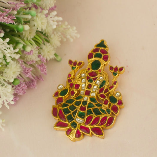 Impressive Lakshmi Devi Design Jadau Kundan Locket in Gold Style