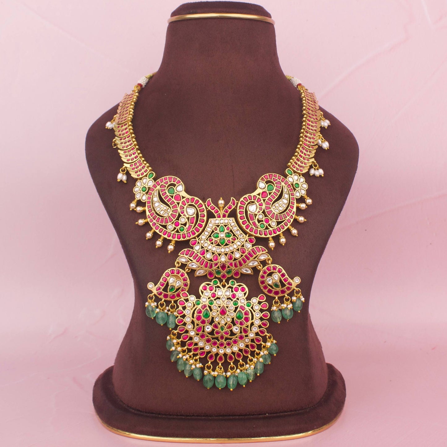 Bridal Edition : Regal Jadau Kundan Necklace With Pearl & Beads Hangings