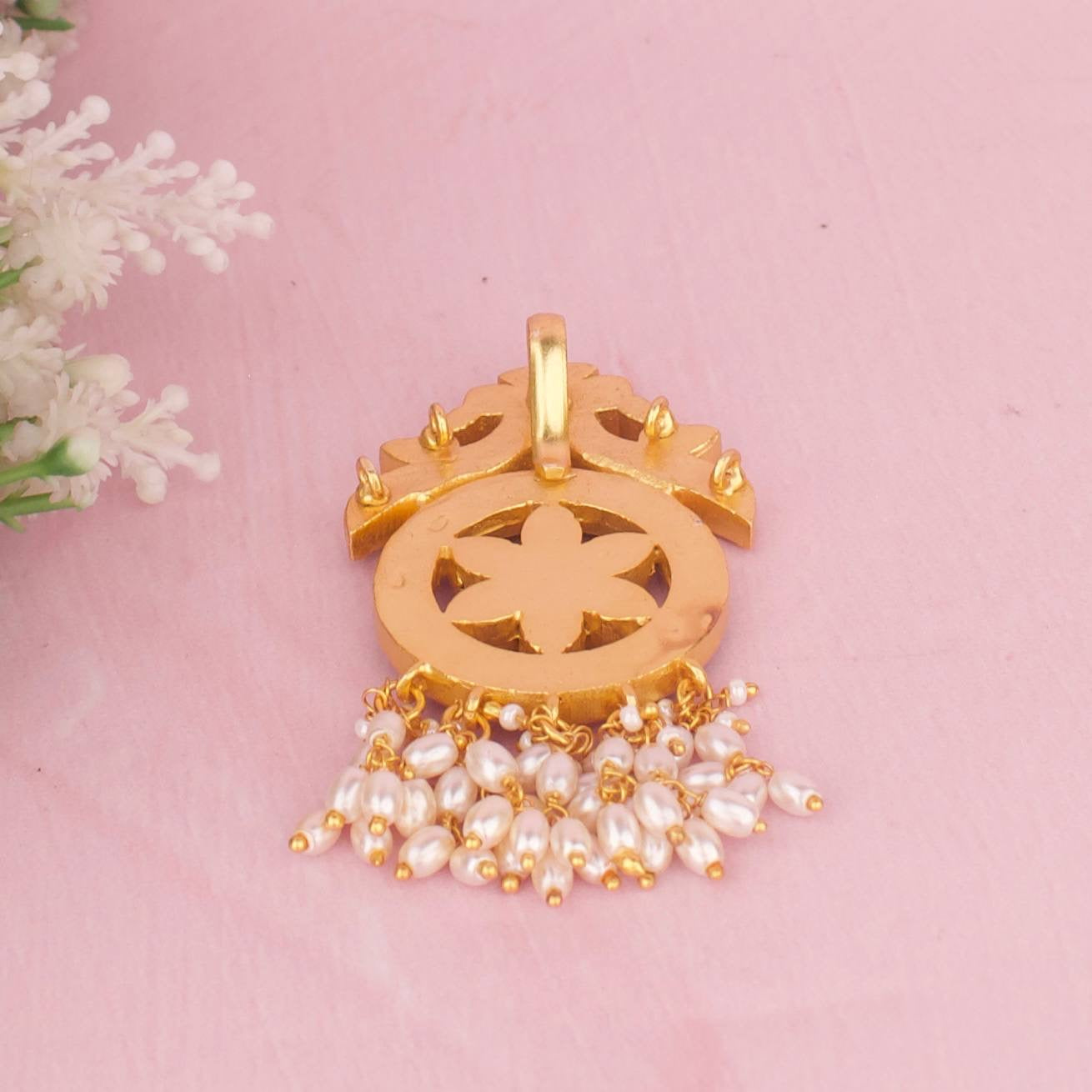 Lavish Floral Design Jadau Kundan Locket with Beads Hanging