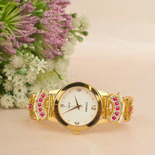 Unique Multi Stone Work Watch In 1gramgold