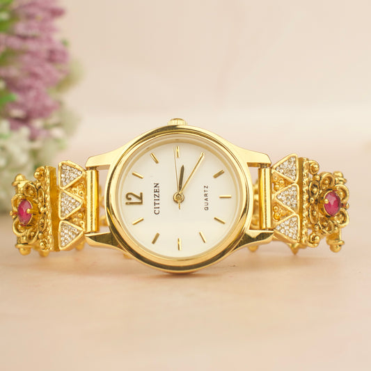 Majestic Jadau Kundan Mango Design Stone Work Watch