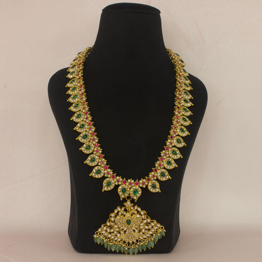 Bridal Jadau Kundan Long Mango Necklace with Gold Plating