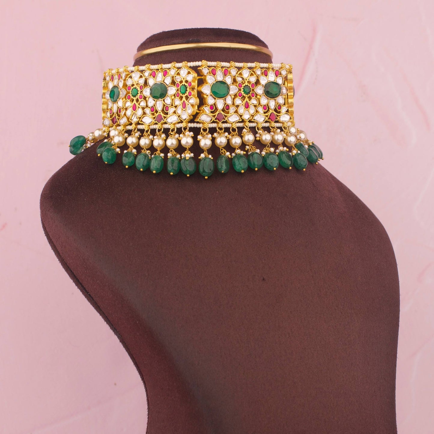 Bridal Jadau Kundan Choker Necklace With Strawberry Beads