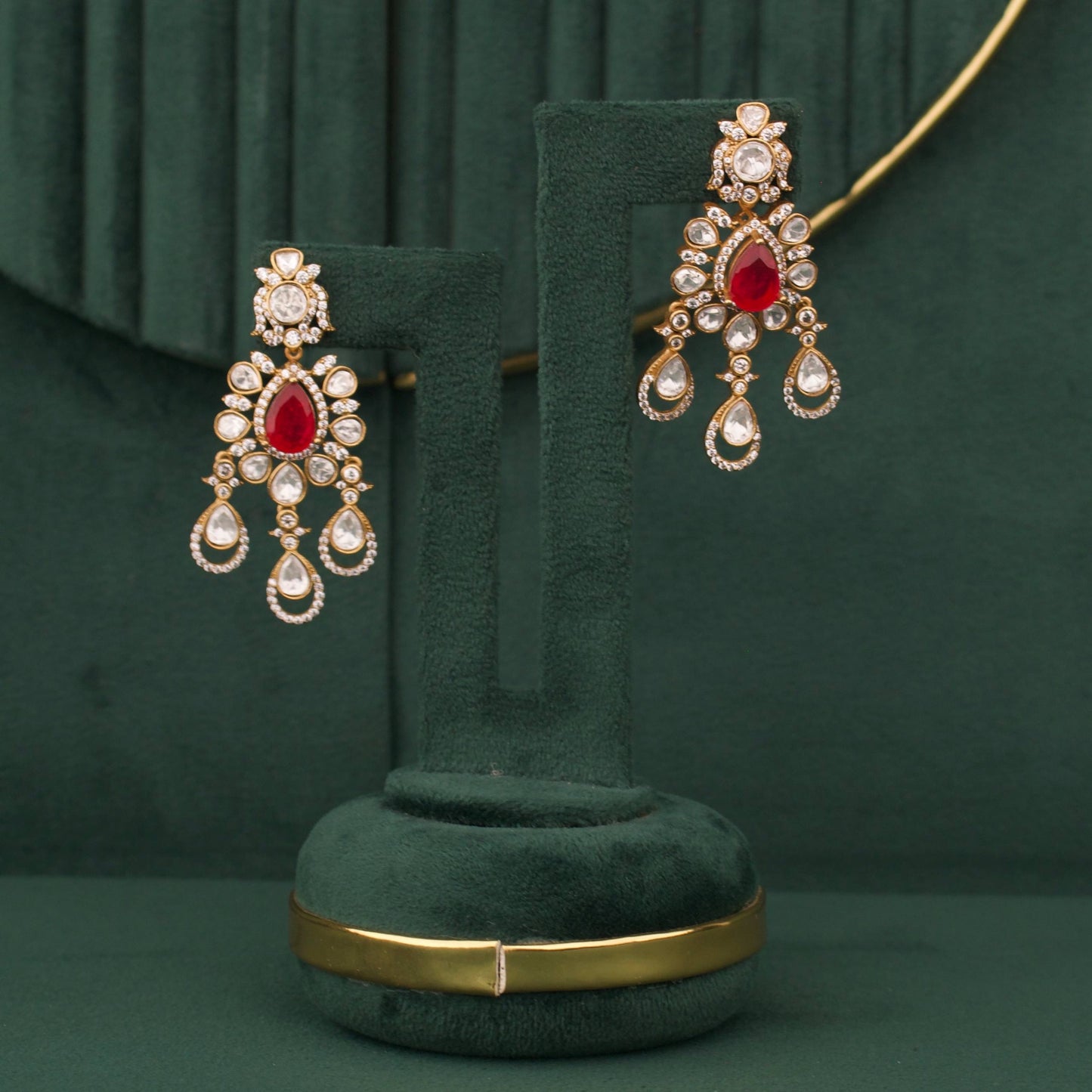Victorian Polki Necklace Set with Layered Drops