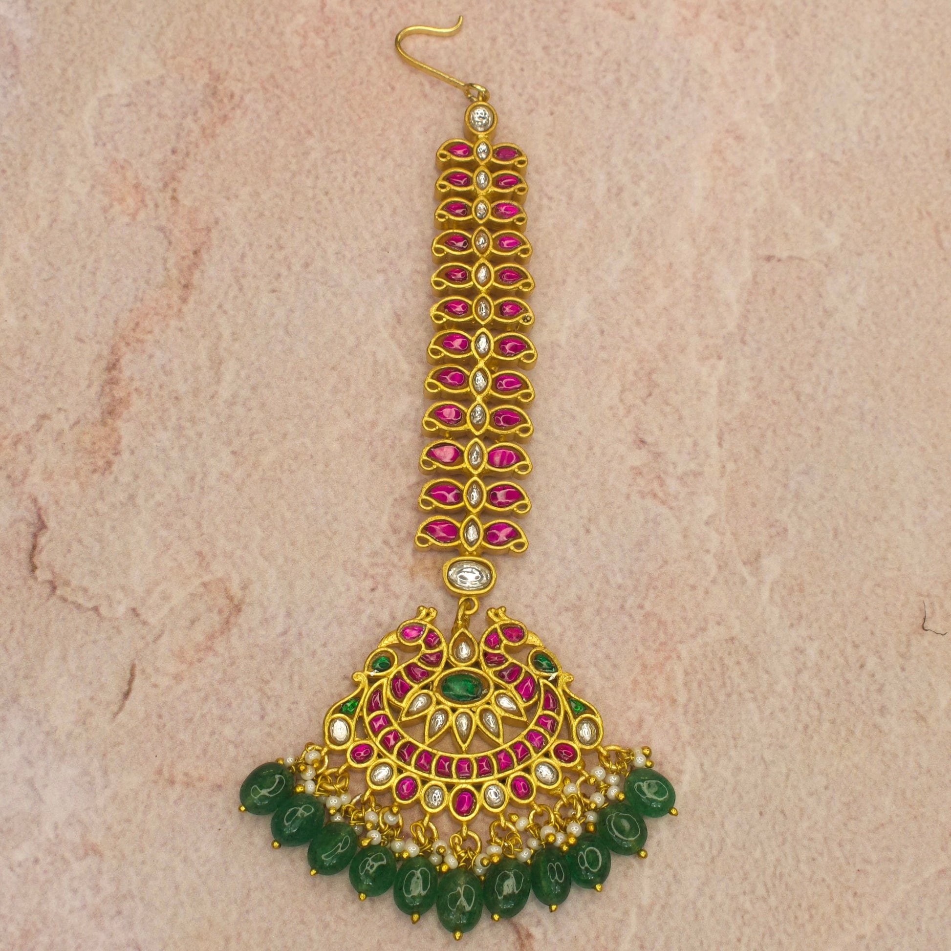 Bridal jadau kundan maangtikka with 22k Gold Plating, This product belongs to jadau kundan jewellery