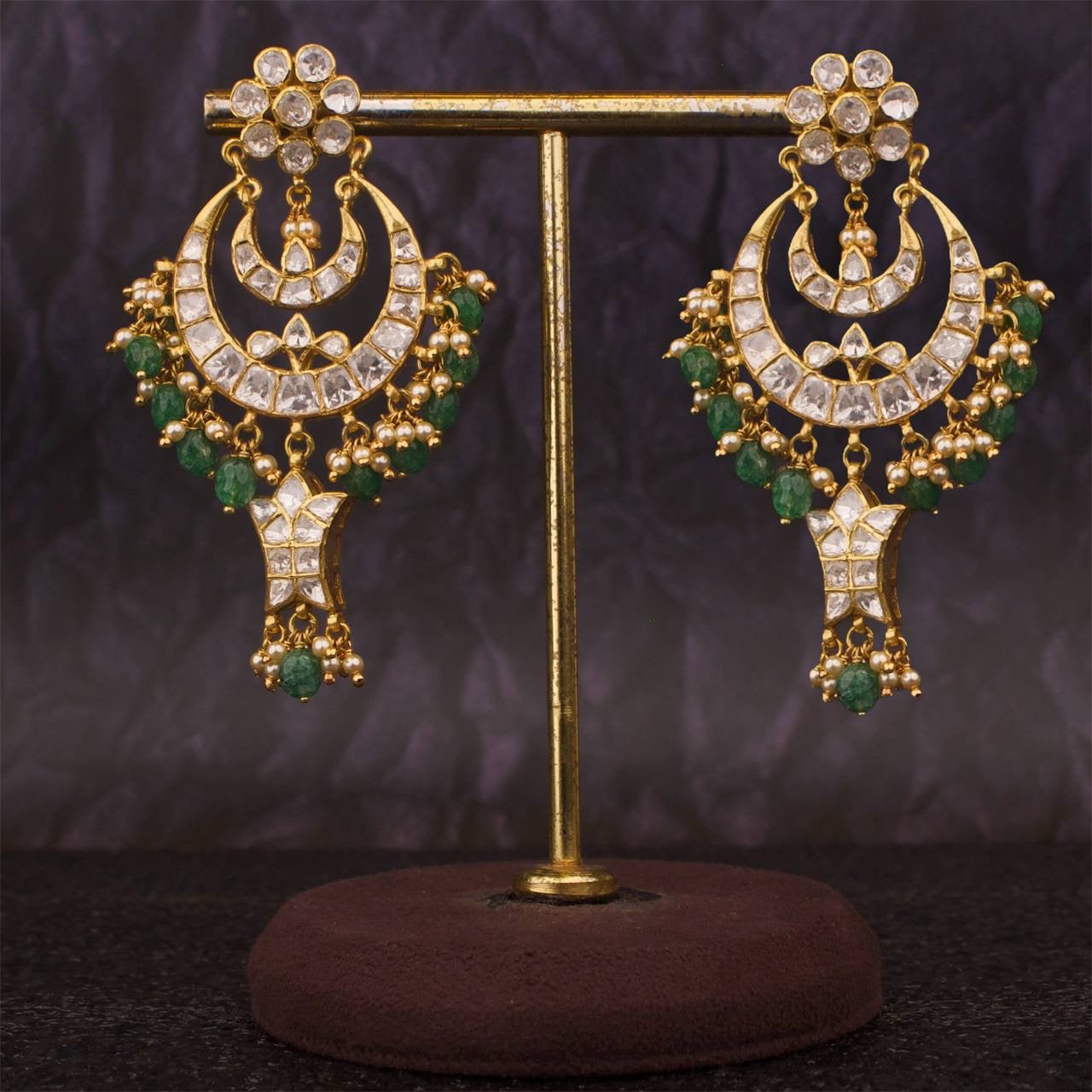 Big Sized Moissanite Polki Chandbali Earrings