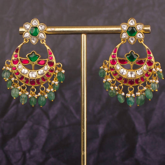 Floral Studded Gold Style Jadau Kundan Chandbali Earrings