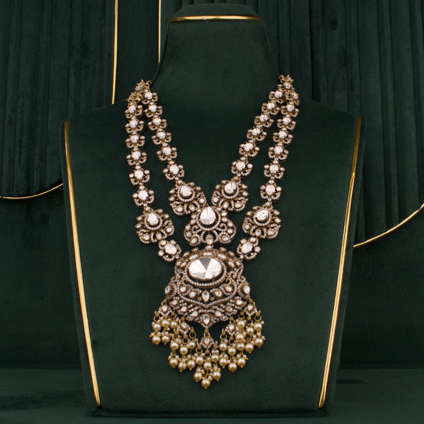Bridal Victorian Layer Polki Haram With Matching Jhumki