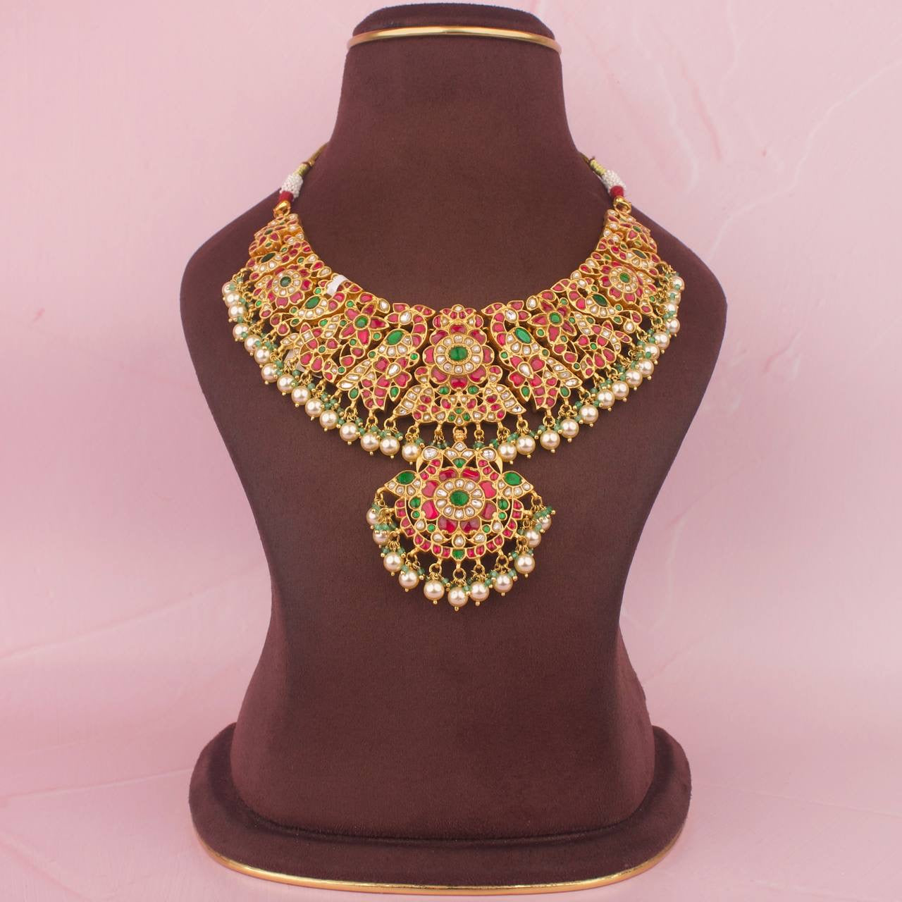 Rich Gold Inspired Jadau Kundan Necklace In Pure 925 Silver In 22k Gold plating
