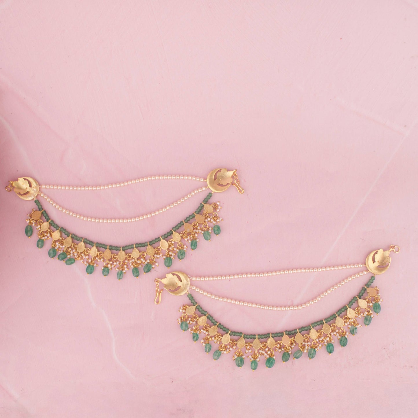 Bridal Jadau Kundan Champasaralu With Green Hangings