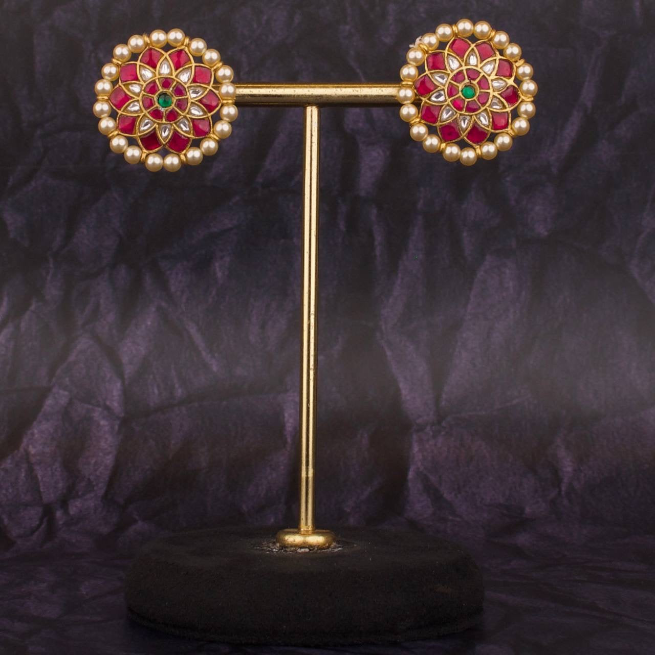 Gold Inspired Design Jadau Kundan Stud Earrings