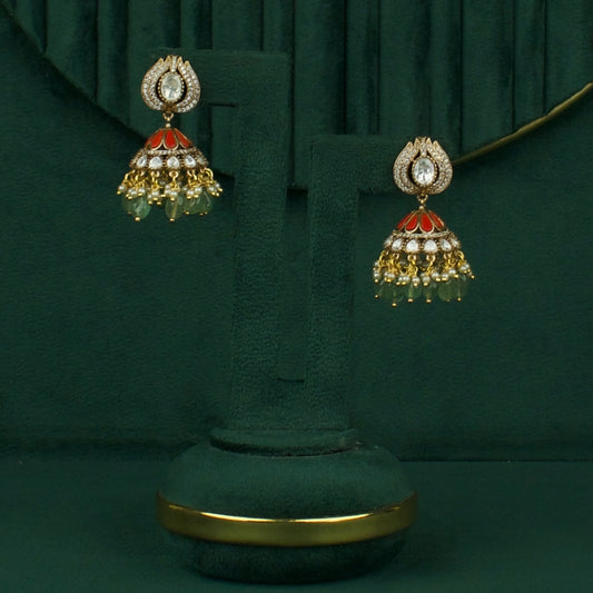 Sparkling Polki & Kundan Fusion Jhumki Earrings