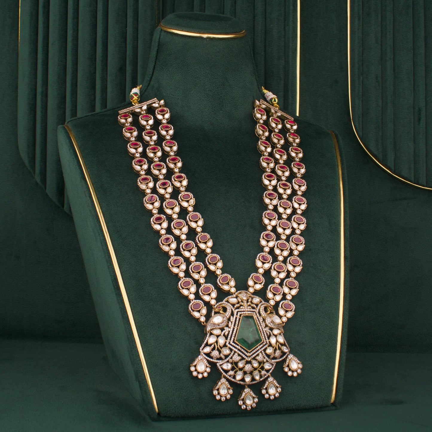 Regal Victorian Necklace Set with Emerald Pendant And Matching Earrings