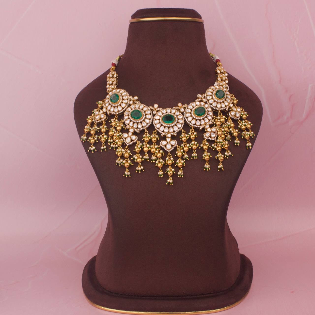 22k Gold Plated 925 Silver Moissanite Polki Necklace