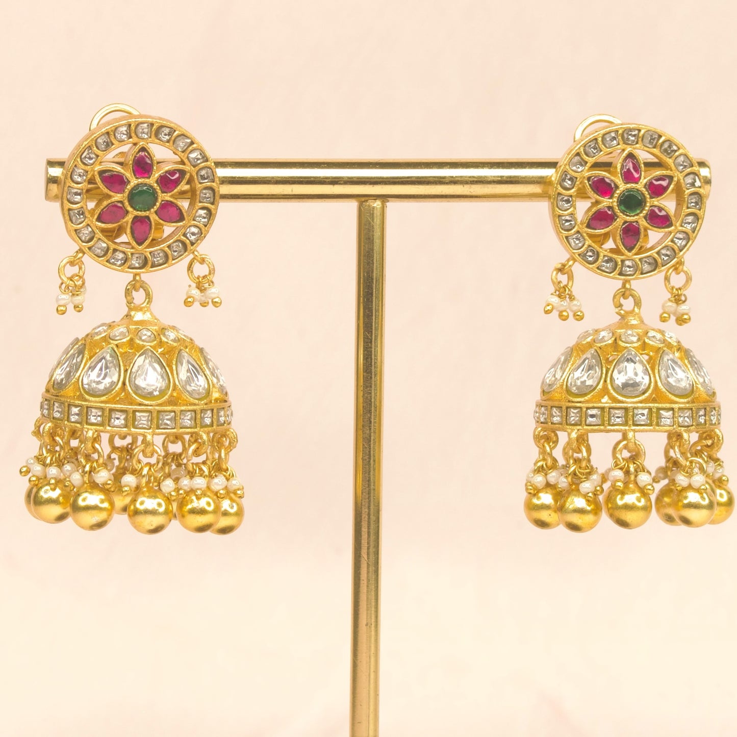 22c Gold Plated Jadau Kundan Jhumka Earrings