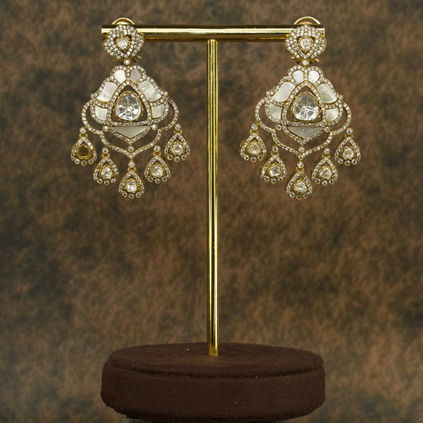 Regal Victorian Polki Chandbali Earrings in Vibrant Hues with high quality victorian finish