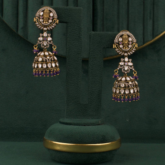 Divine Lord Balaji Victorian Finish Polki Jhumki Earrings