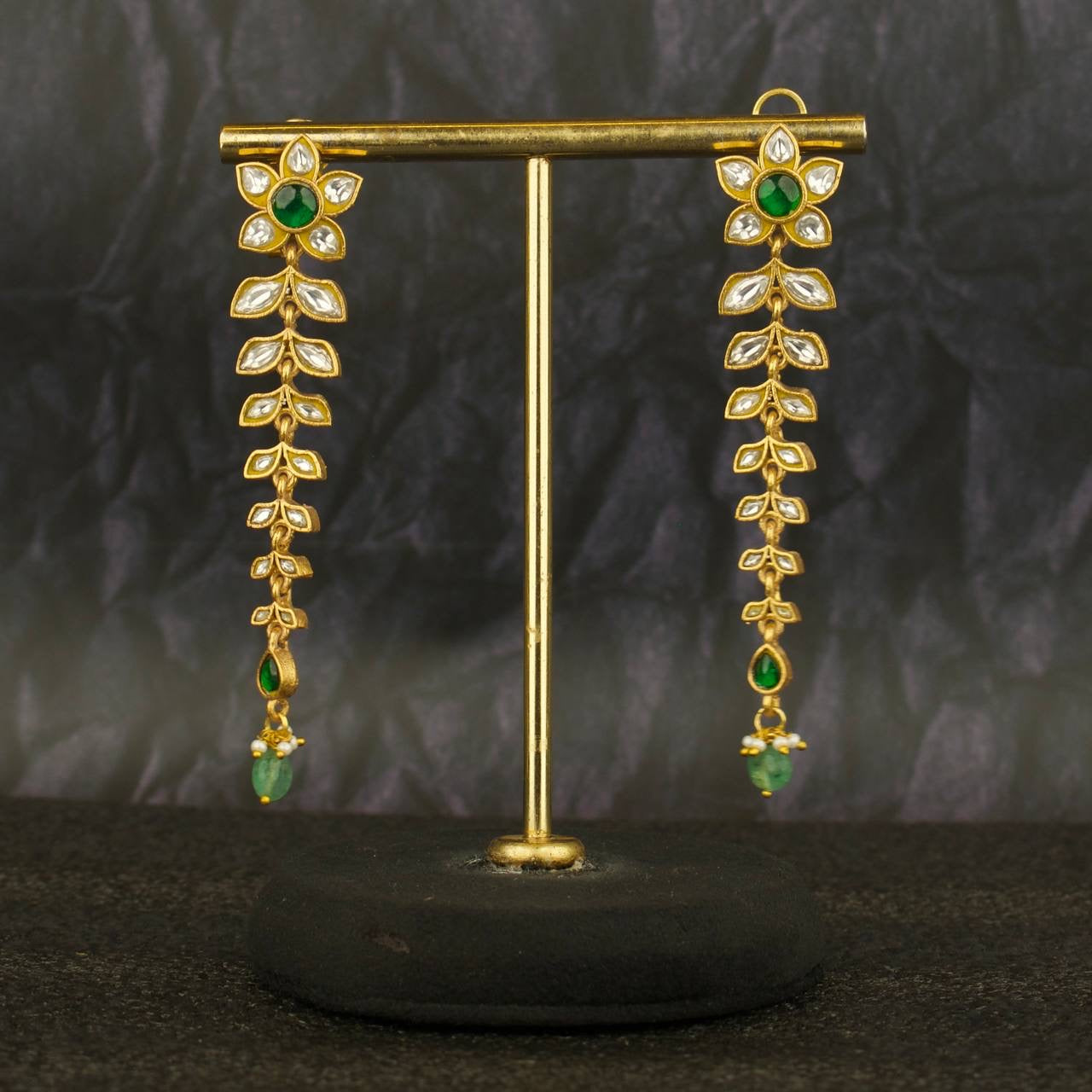 Floral Studded Jadau Kundan Hanging Earrings