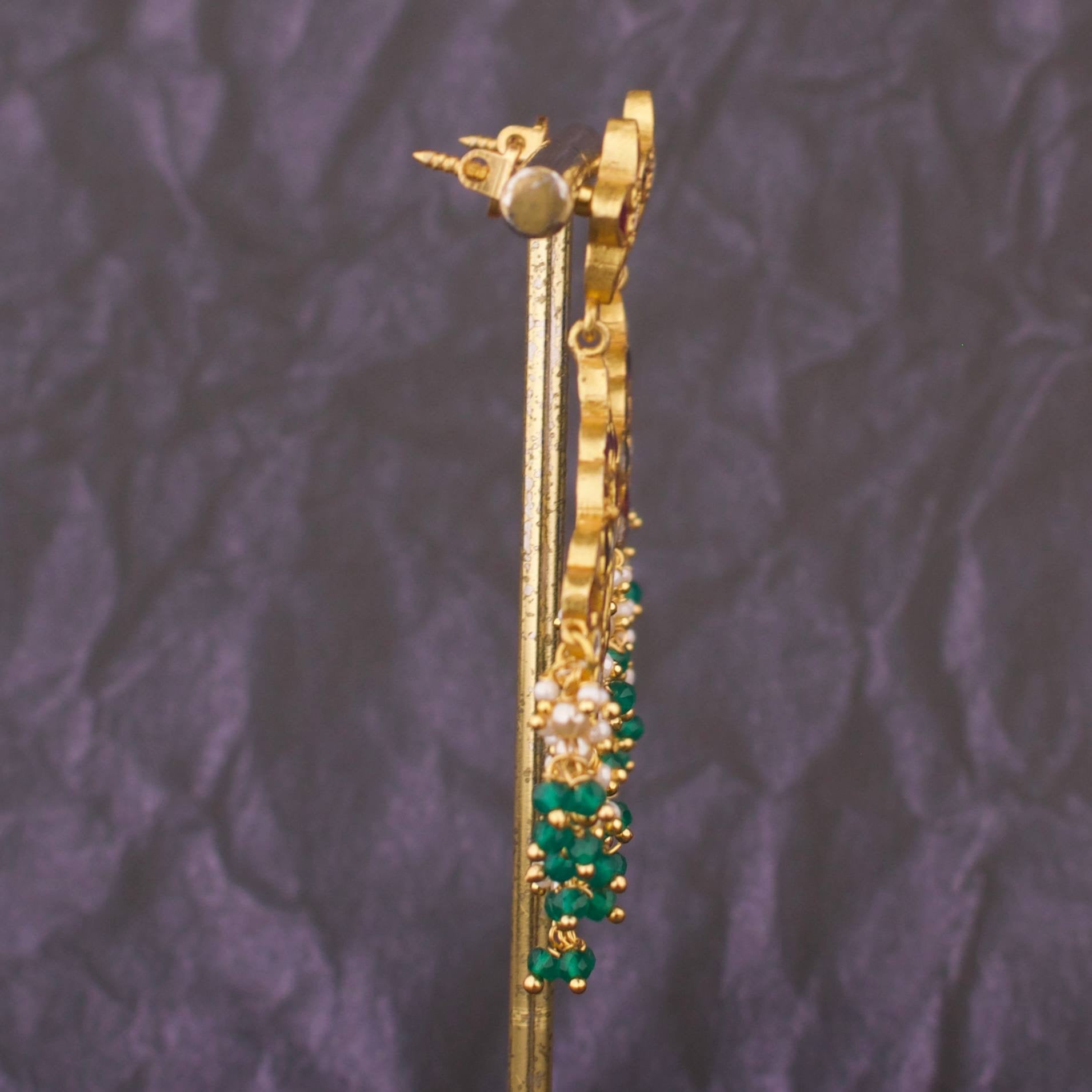 Unique Gold Style Jadau Kundan Hanging Earrings - Alternate View 1