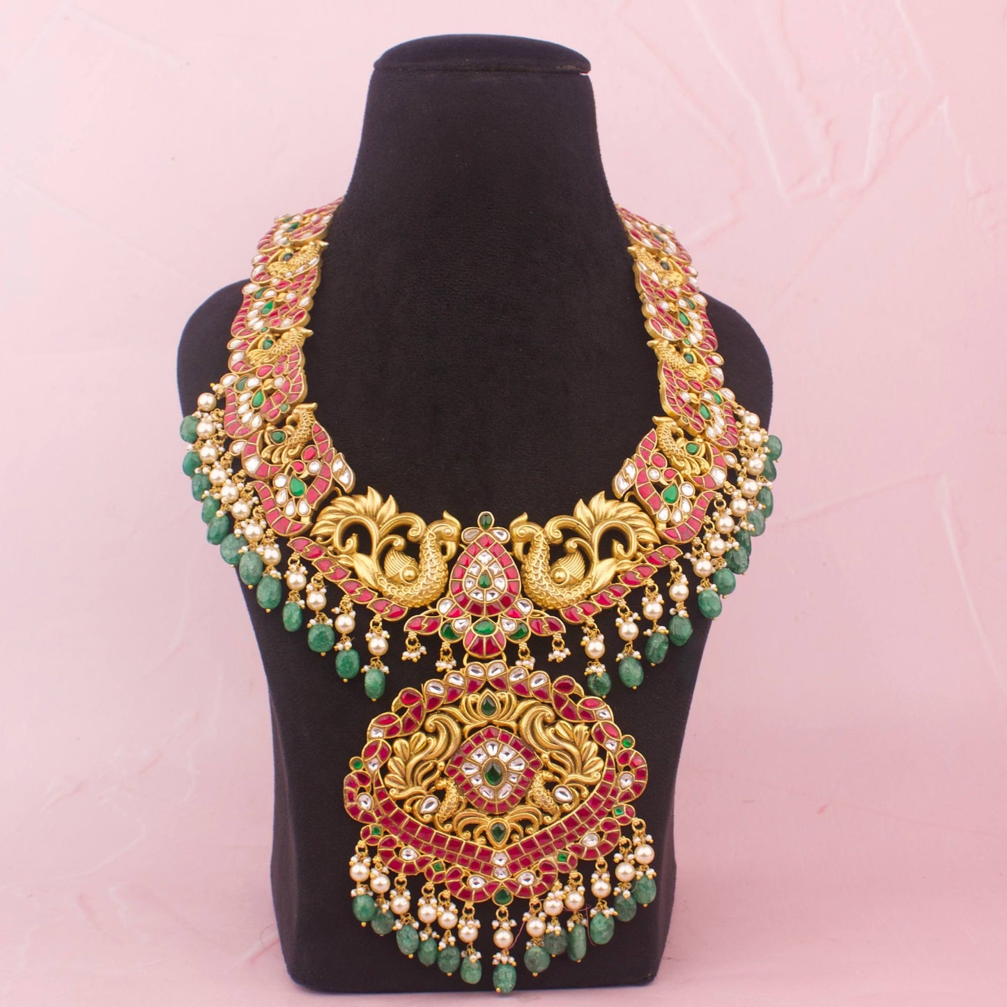 Bridal Jadau Kundan Antique Gold Long Haram - Premium Indian Ethnic Jewelry | Dulhan Jewels