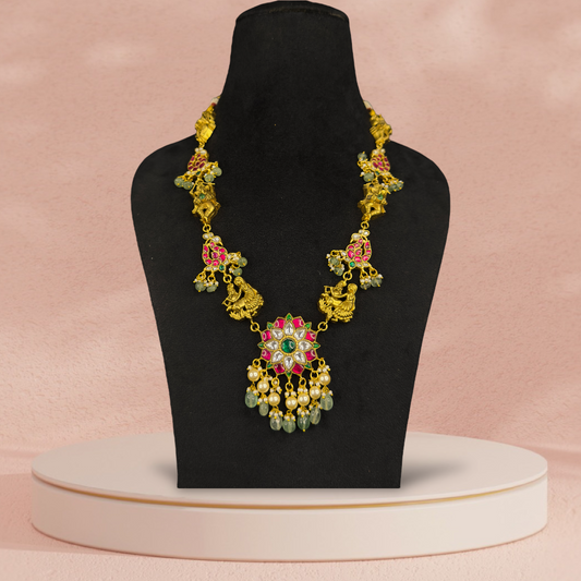 Nakshi Jadau Kundan Necklace with Peacock and Floral Motifs with 22k gold plating This Product Belongs to Jadau Kundan Jewellery Category