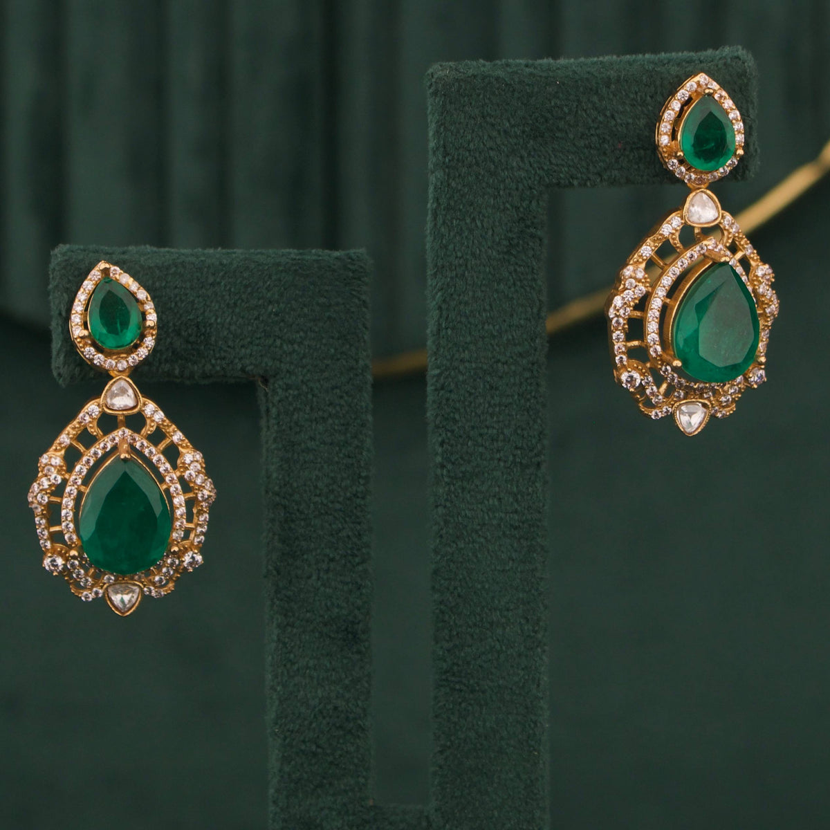 Radiant Victorian Necklace Set With Matching Earrings Styling Angle View 13 - Dulhan Jewels