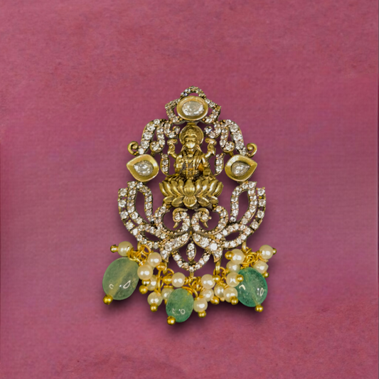 Temple Victorian Locket with Laxmi Devi motif & Zircon.