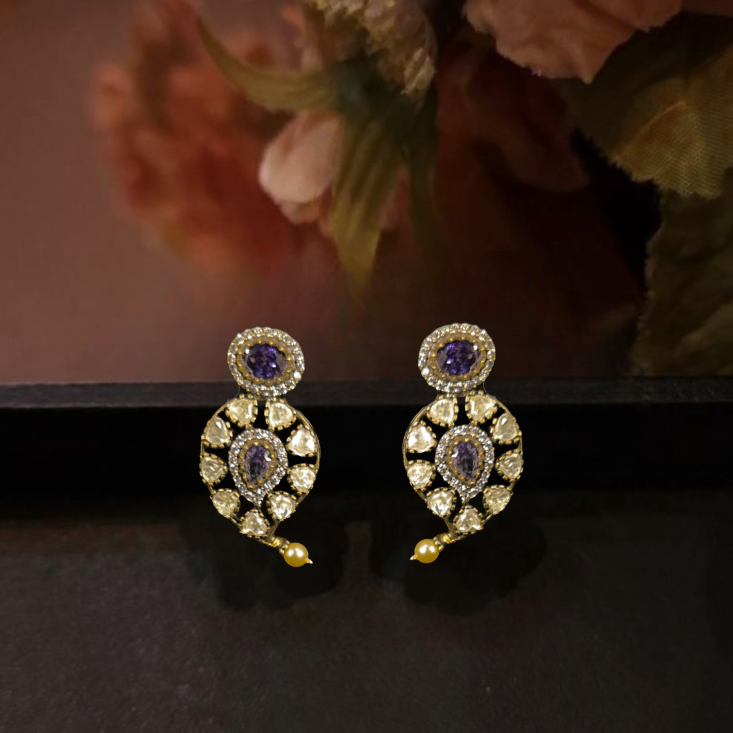 Mango design Victorian Polki Stud earrings - DULHAN JEWELS