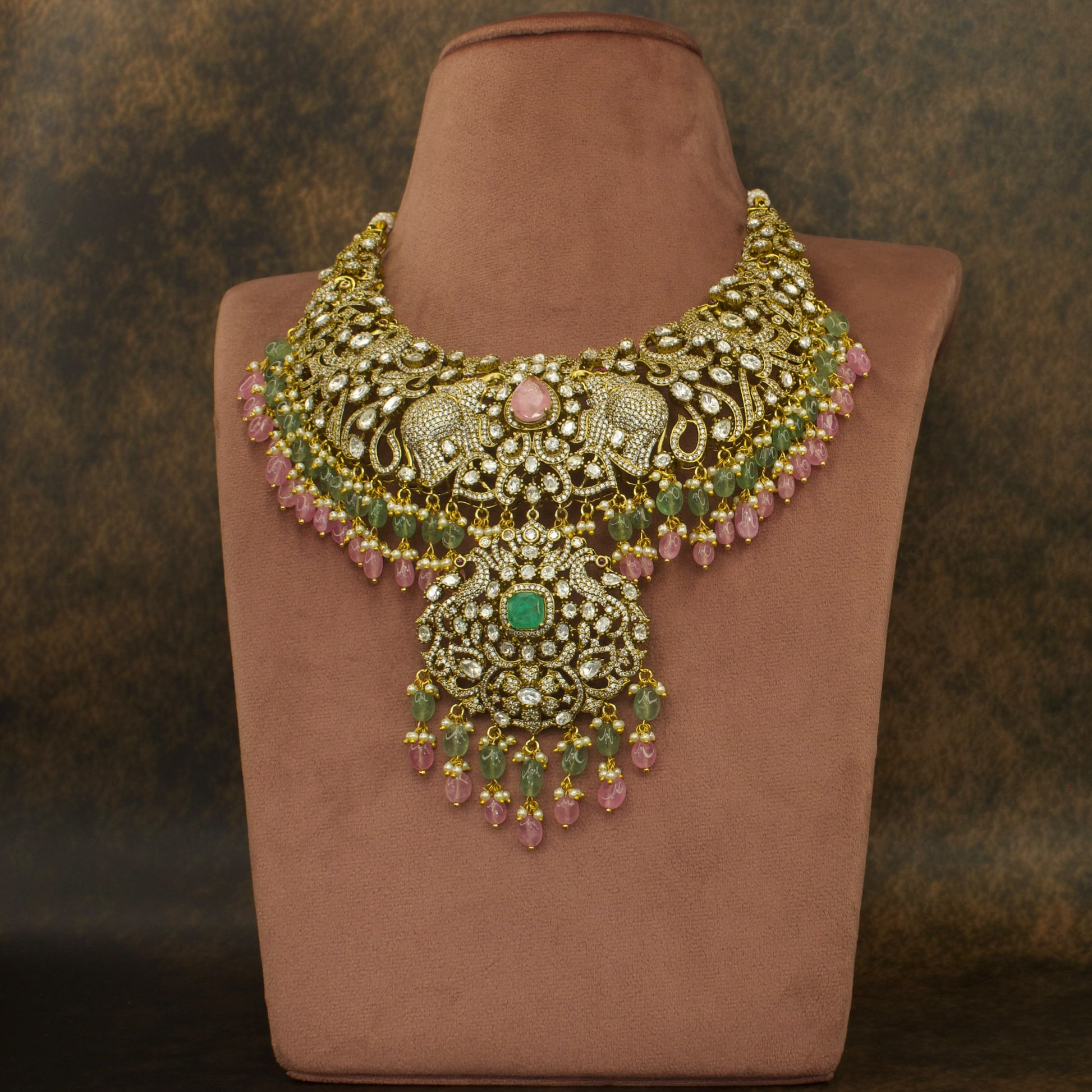 Multi colour Victorian kundan polki necklace set with high quality victorian finish