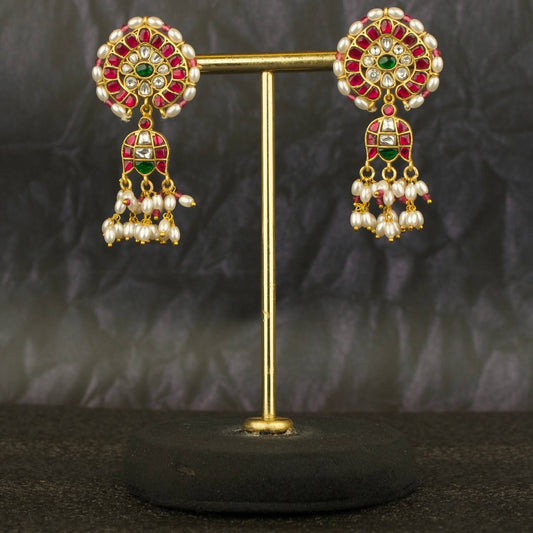 Jadau Kundan Pearl Bordering Hanging Earrings