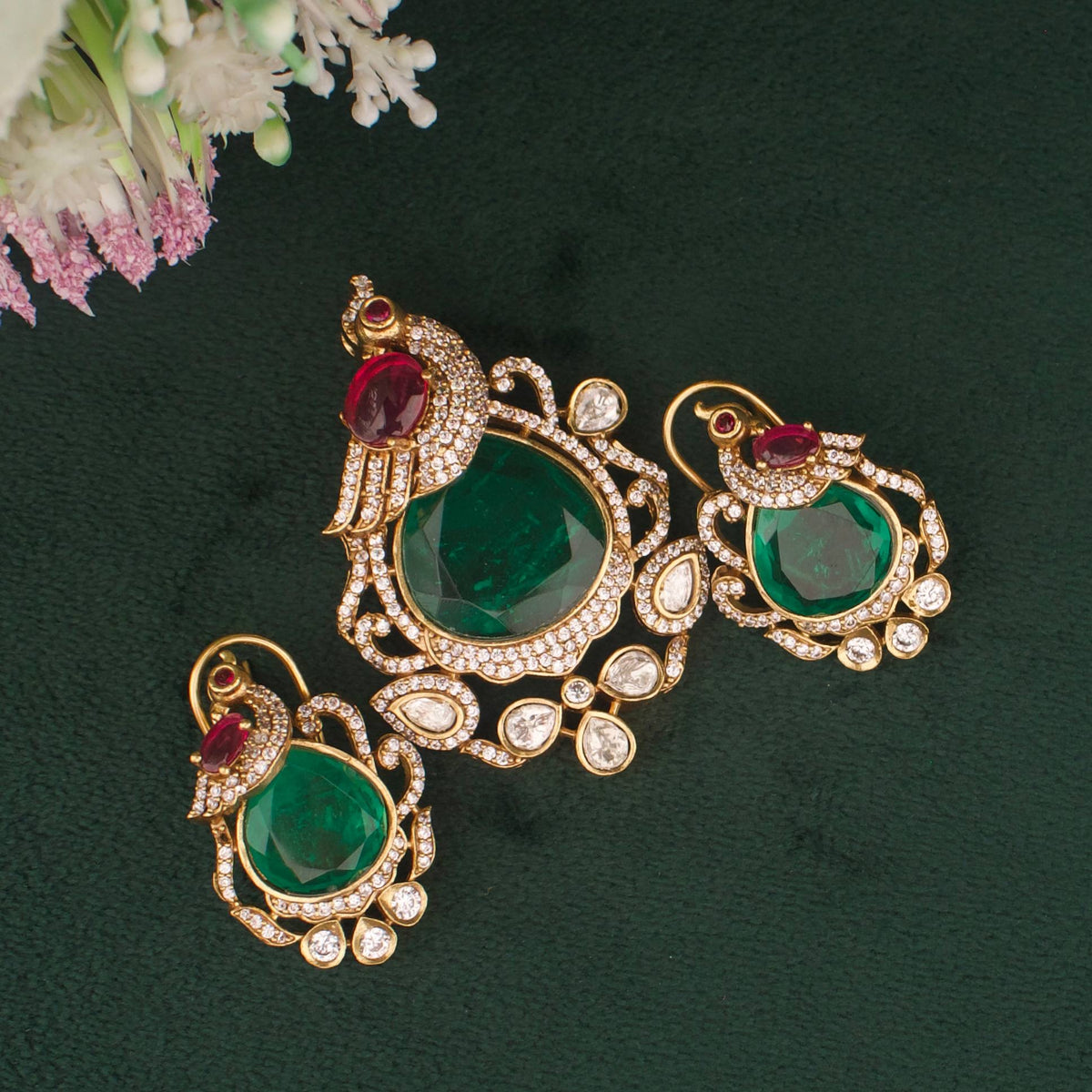 Royal Victorian Peacock Design Locket With Matching Earrings