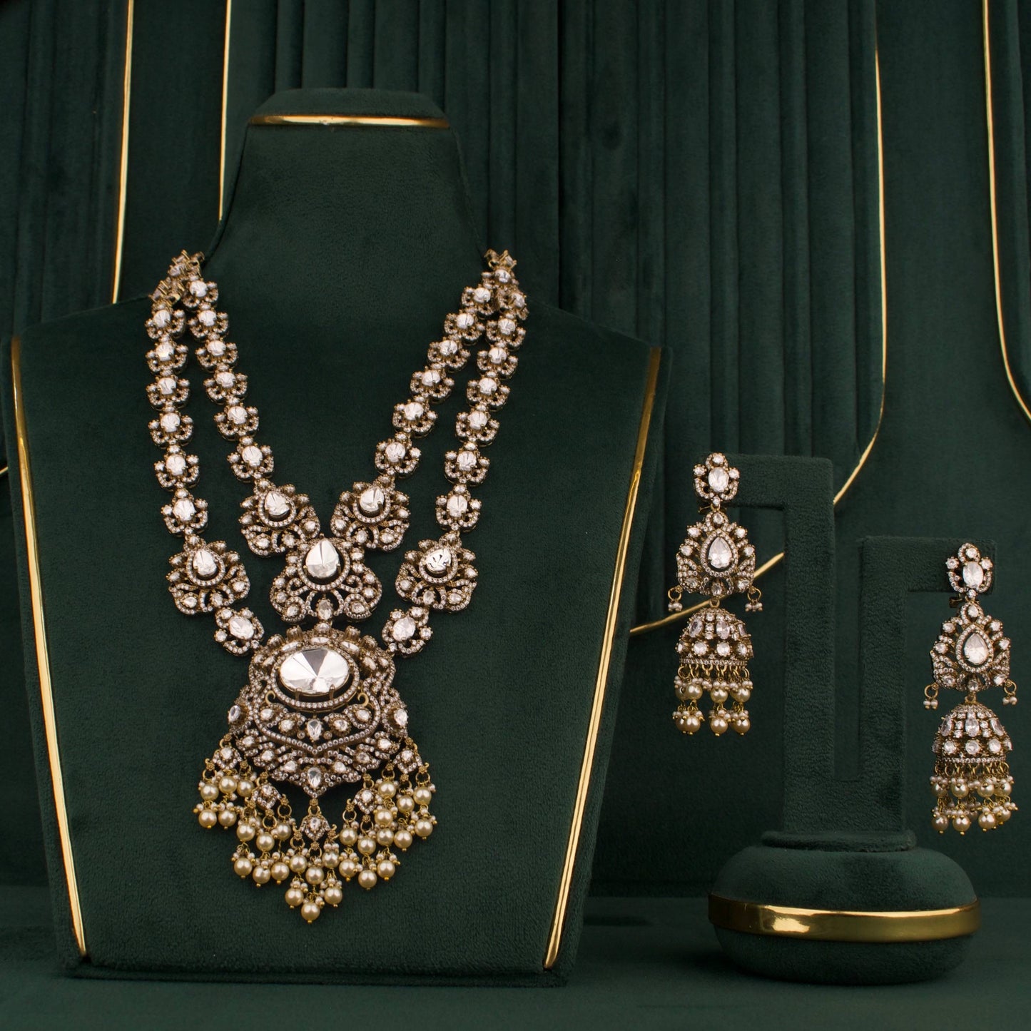 Bridal Victorian Layer Polki Haram With Matching Jhumki