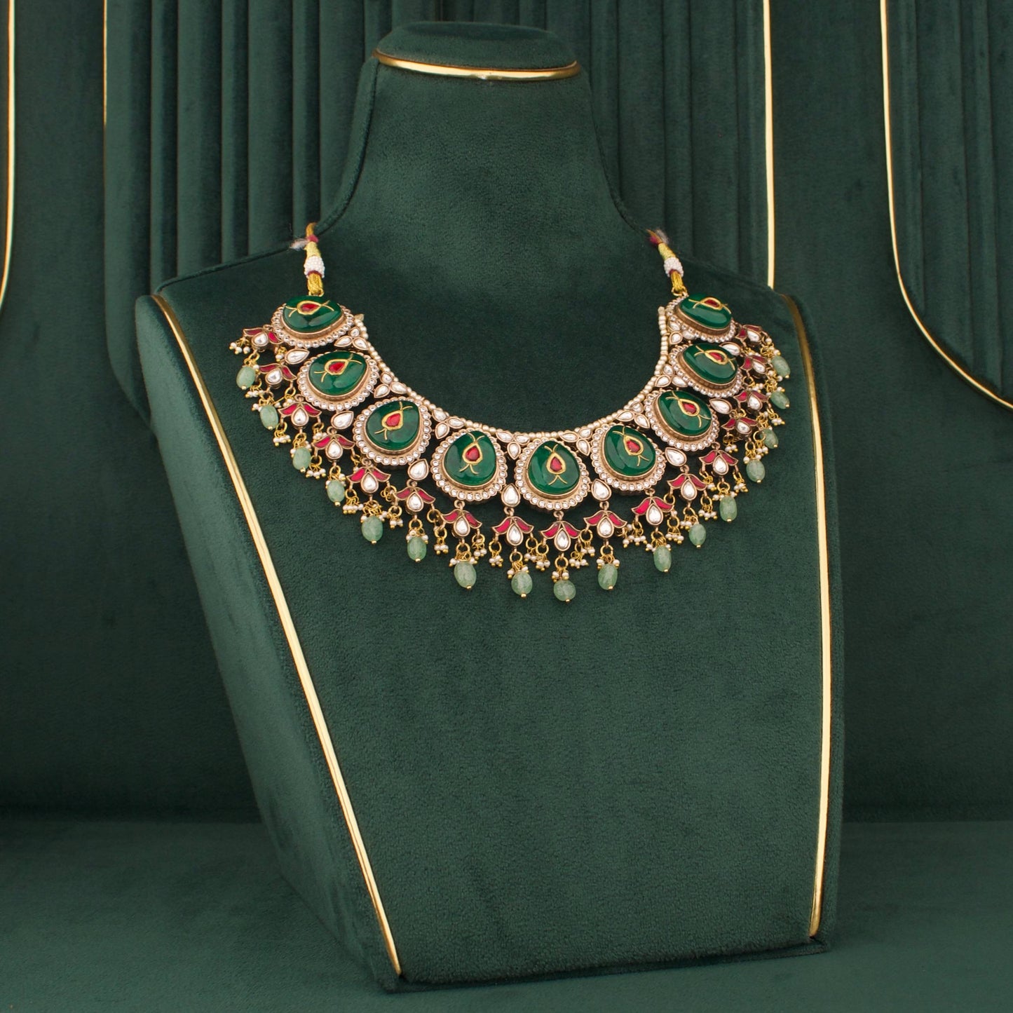 Grand Fusion Kundan & Polki Victorian Necklace with Matching Earrings