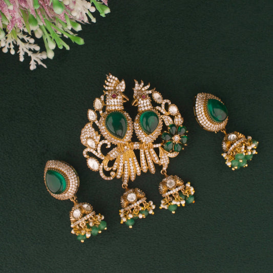 Parrot Design Fusion Kundan& Polki Victorian pendant set