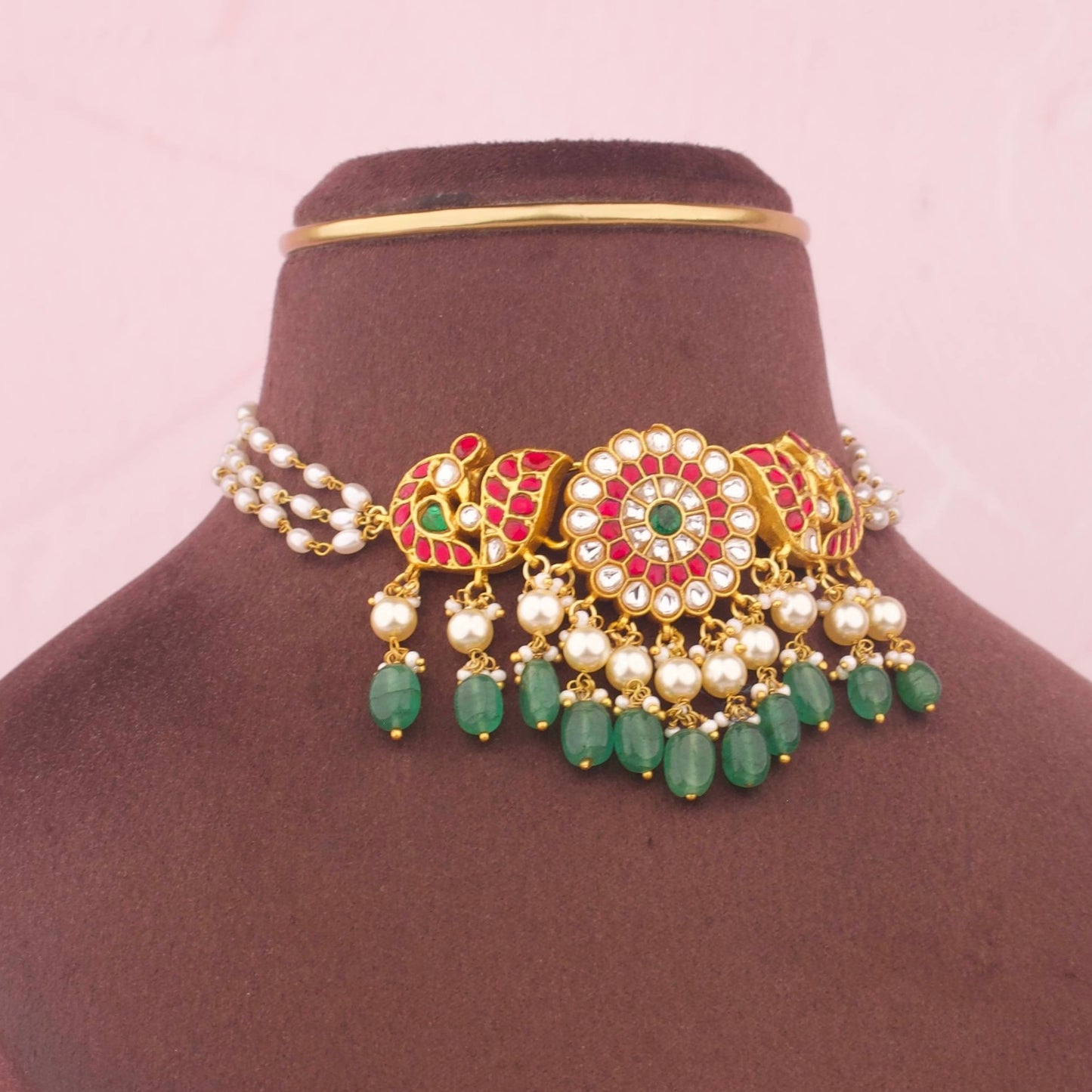 Elegant Jadau Kundan Choker With Pearl Hangings