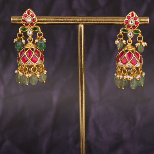 Gold Inspired Mango Studded Jadau Kundan Jhumki Earrings