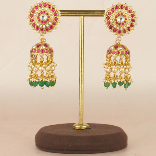 Traditional Floral Design Studded Jadau Kundan Jhumki