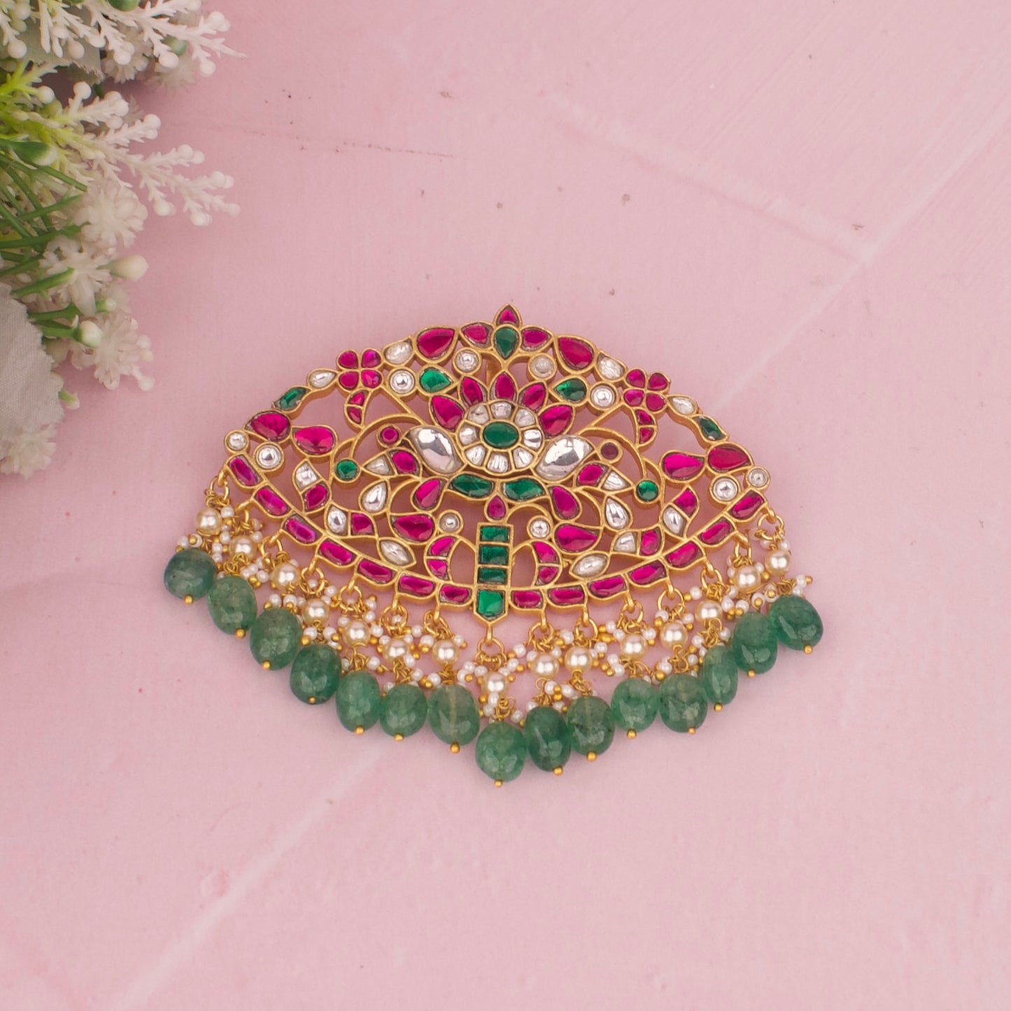 Traditional Jadau Kundan Pendant With Floral Design