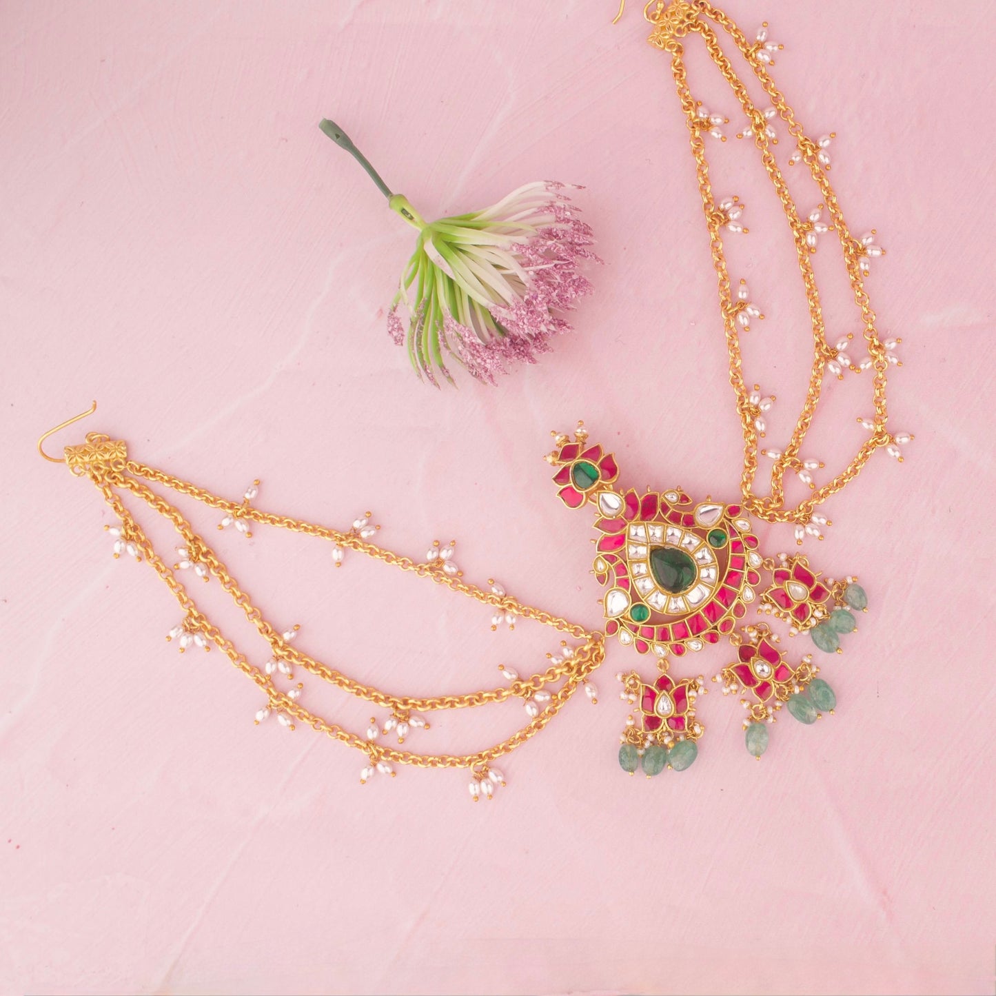 Designer Jadau Kundan Hair Pin With Strawberry Beads